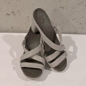 Crocs Gray Cyprus Strappy Slip On Heeled Sandal - Size 9